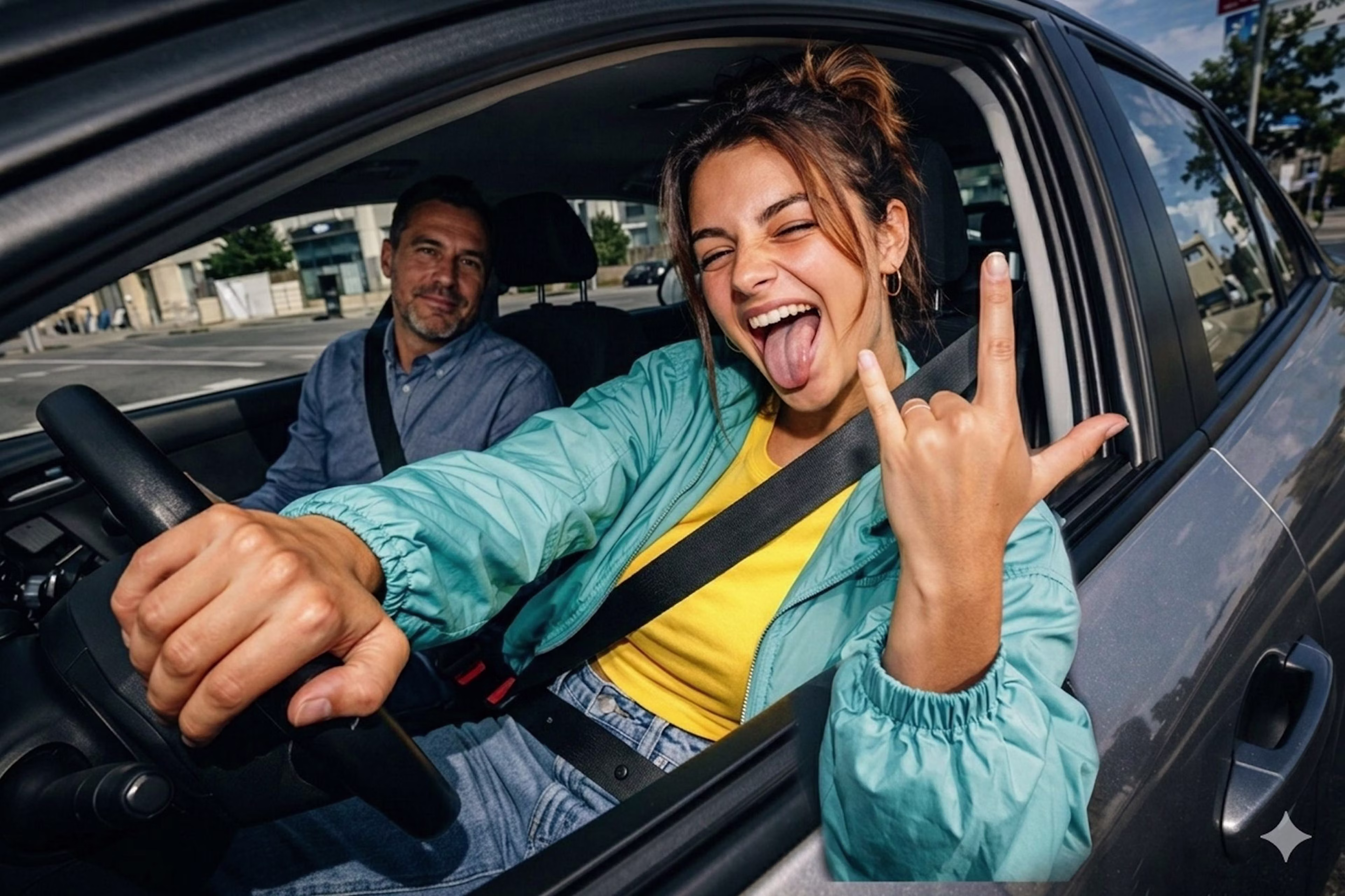 Élève au volant lors d'une leçon de conduite